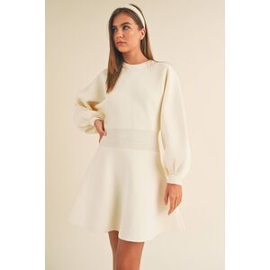 Miou Muse Balloon Sleeve Sweater Dress in Ivory Size Small